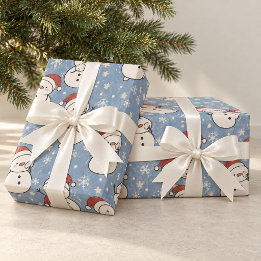Snowball Friends Blue Christmas Snowman Wrapping Paper