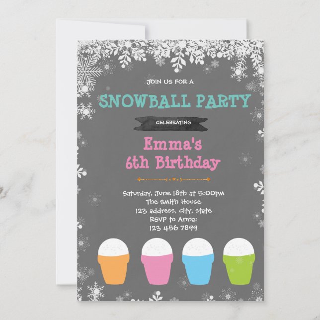 Snowball party birthday invitation (Front)