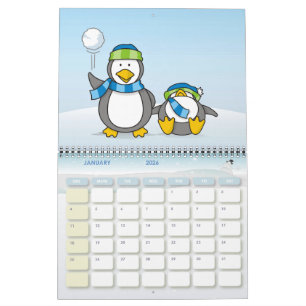Snowballing penguins calendar