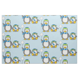 Snowballing penguins fabric