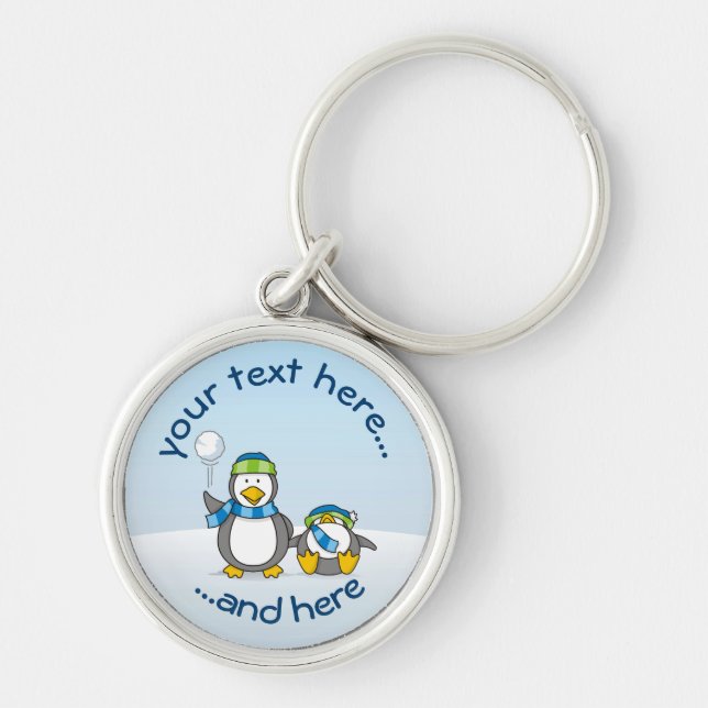 Snowballing penguins key ring (Front)