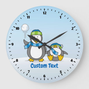 Snowballing penguins large clock