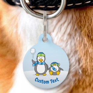 Snowballing penguins pet tag