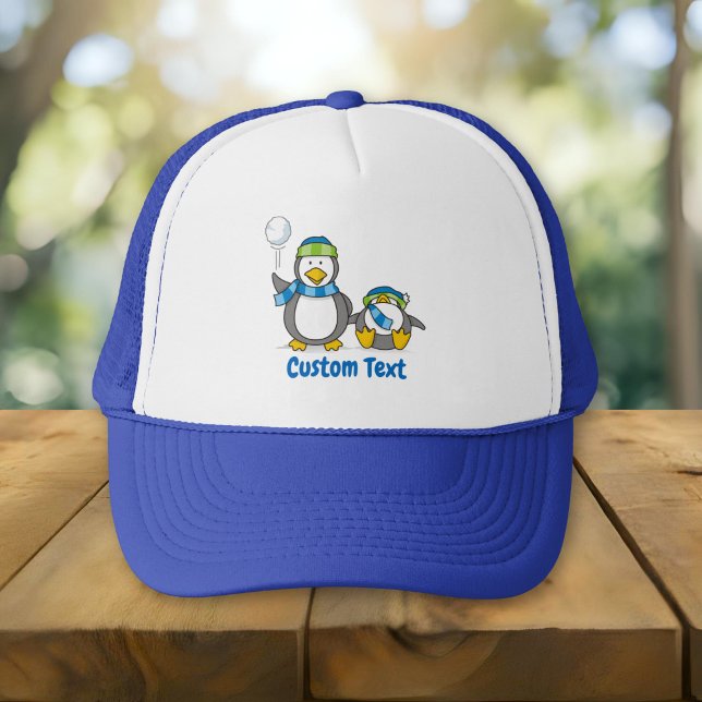 Snowballing penguins trucker hat (Creator Uploaded)