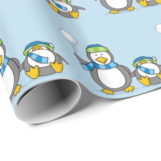Snowballing penguins wrapping paper (Roll Corner)