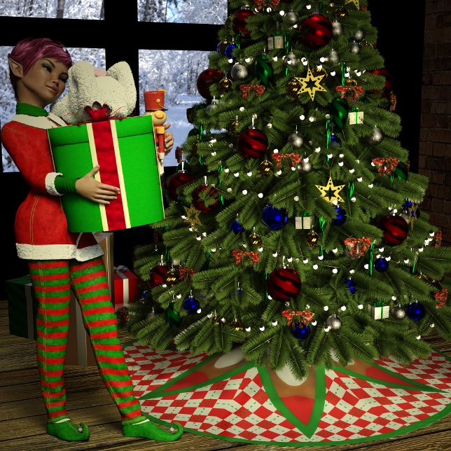 Snowballs and Christmas Gingham Brushed Polyester Tree Skirt (Creator Uploaded)