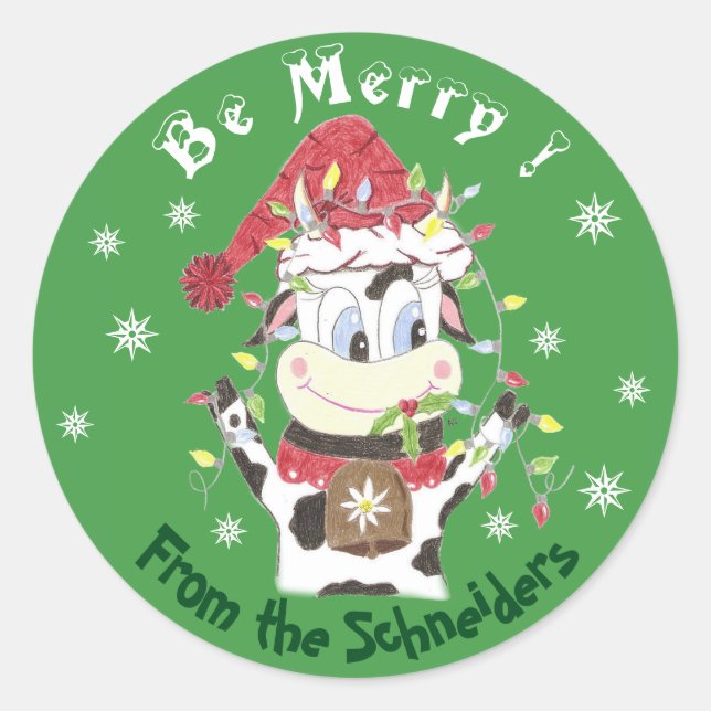 Snowbell the cow-Be merry , Christmas stickers (Front)