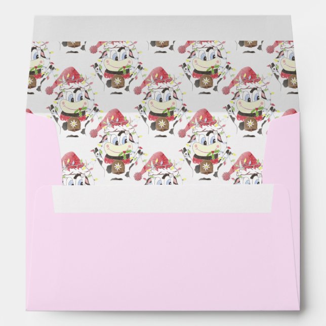 Snowbell the cow Happy Holidays pink envelope (Back (Bottom))