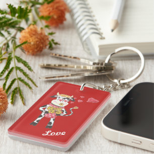 Snowbell the cow in love red keychain