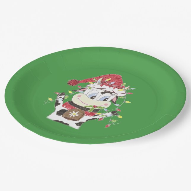 Snowbell & the Xmas lights green paper plates (Angled)