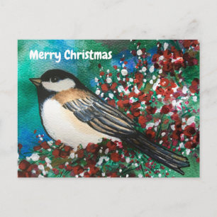 Snowberries Chickadee Forest Merry Christmas Postcard