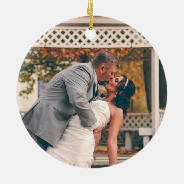 Snowberries - Our First Christmas Mr & Mrs Photo Ceramic Tree Decoration (Back)