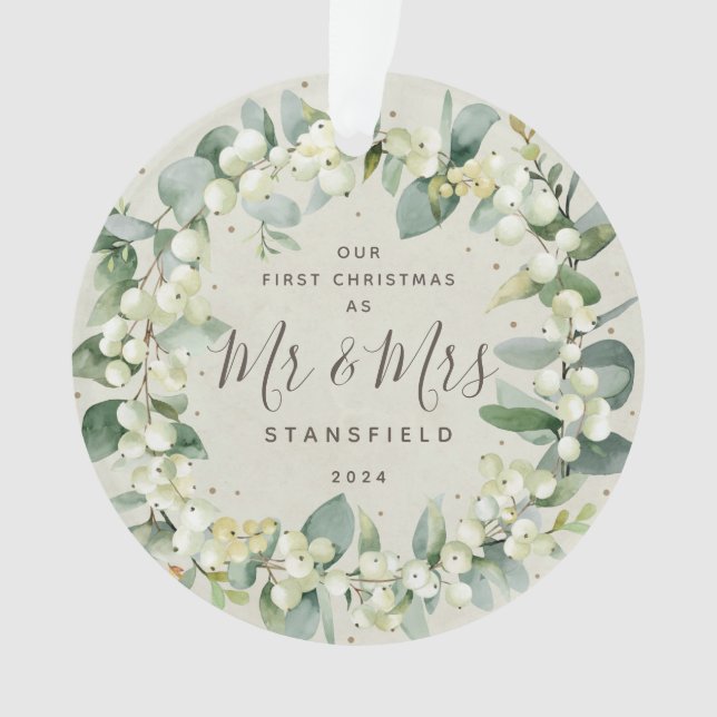 Snowberries - Our First Christmas Mr & Mrs Photo Ornament (Front)
