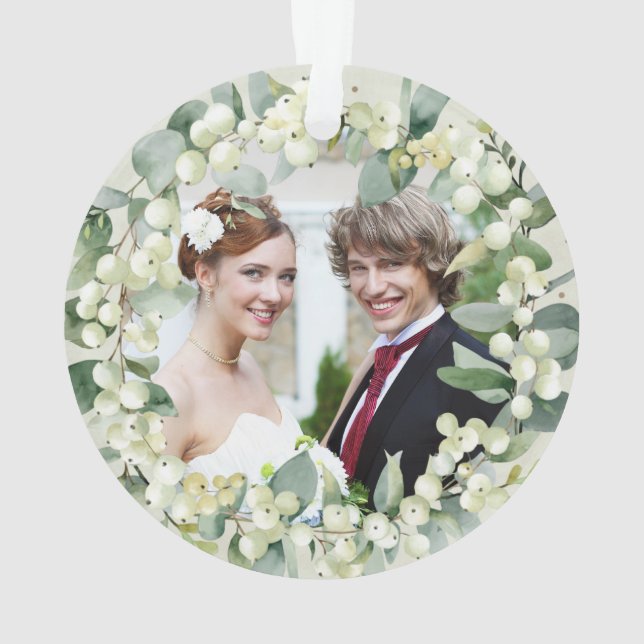 Snowberries - Our First Christmas Mr & Mrs Photo Ornament (Back)