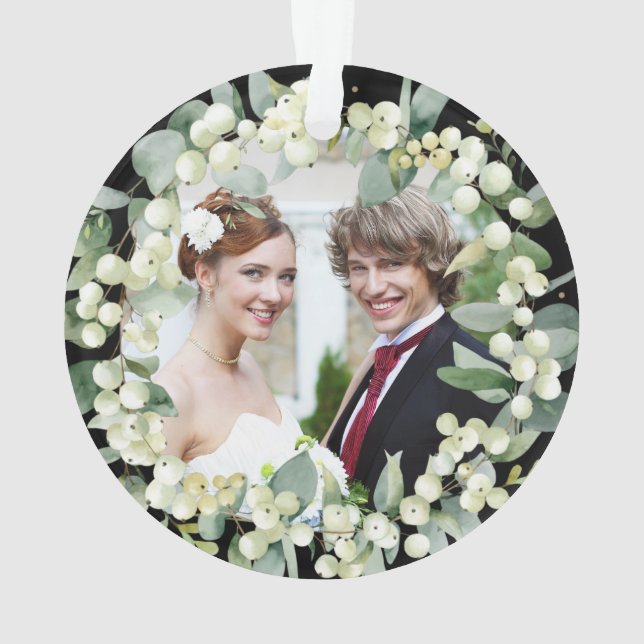 Snowberries - Our First Christmas Mr & Mrs Photo Ornament (Back)