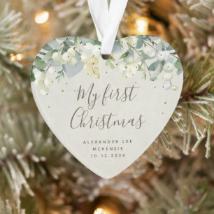 Snowberry Baby's First Christmas Photo Heart Ornament