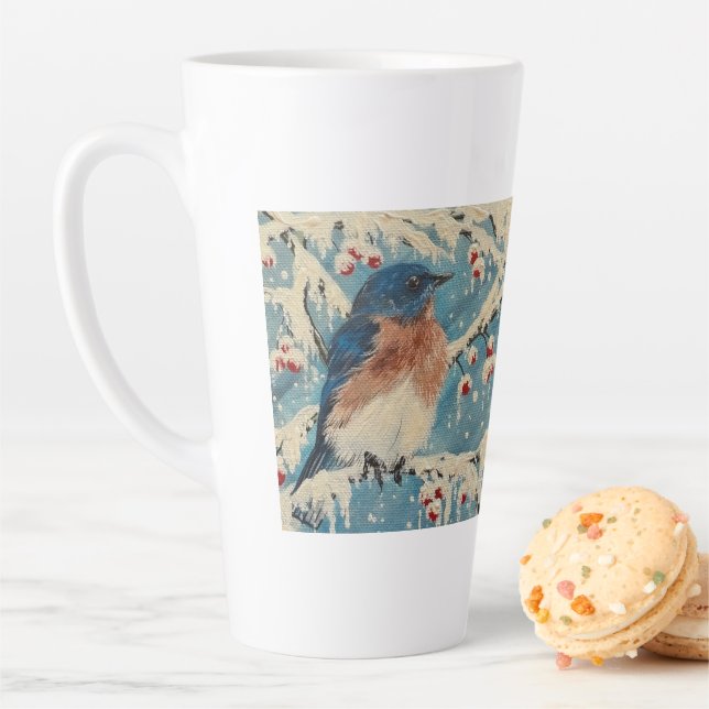 Snowberry Bluebird Candle Latte Mug (In Situ)