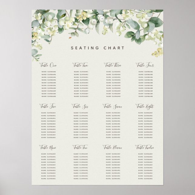 Snowberry Christmas Holiday Party Seating Chart (Front)