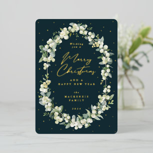Snowberry+Eucalyptus Botanical Frame Christmas Foil Holiday Card