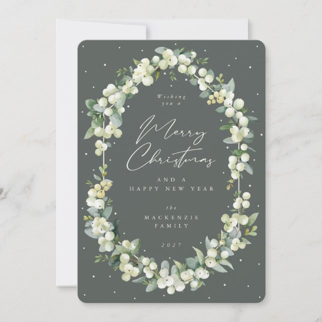 Snowberry+Eucalyptus Botanical Frame Christmas Holiday Card (Front)