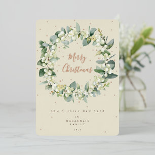 Snowberry + Eucalyptus Christmas Wreath Non-Photo Foil Holiday Card