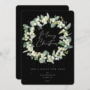 Snowberry + Eucalyptus Christmas Wreath Non-Photo Holiday Card