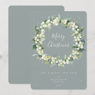 Snowberry + Eucalyptus Christmas Wreath Non-Photo Holiday Card
