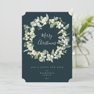 Snowberry + Eucalyptus Christmas Wreath Non-Photo  Holiday Card