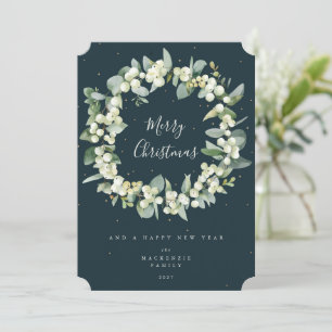 Snowberry + Eucalyptus Christmas Wreath Non-Photo  Holiday Card