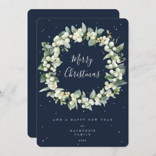 Snowberry + Eucalyptus Christmas Wreath Non-Photo Holiday Card