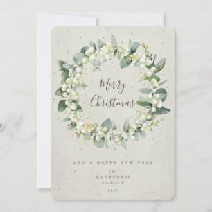 Snowberry + Eucalyptus Christmas Wreath Non-Photo Holiday Card
