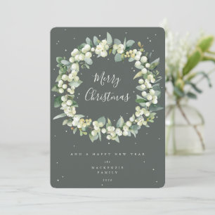 Snowberry + Eucalyptus Christmas Wreath Non-Photo Holiday Card