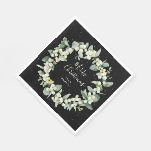 Snowberry + Eucalyptus Wreath Holiday Party Napkin