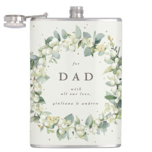 Snowberry & Eucalyptus Wreath Personalised Wedding Hip Flask