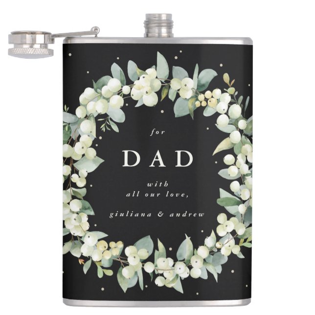Snowberry & Eucalyptus Wreath Personalised Wedding Hip Flask (Opened)