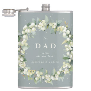 Snowberry & Eucalyptus Wreath Personalised Wedding Hip Flask