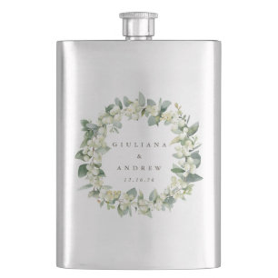 Snowberry & Eucalyptus Wreath Personalised Wedding Hip Flask
