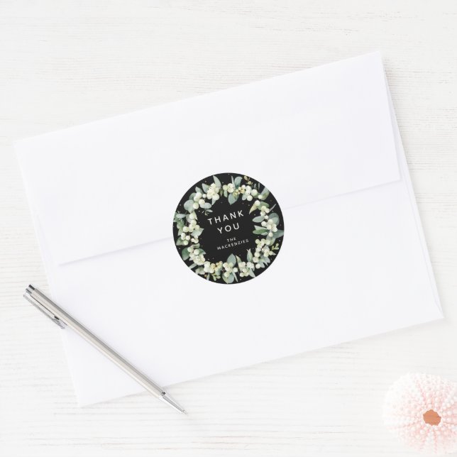 Snowberry+Eucalyptus Wreath Thank You Holiday Classic Round Sticker (Envelope)