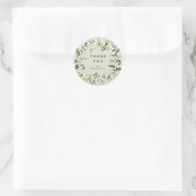 Snowberry+Eucalyptus Wreath Thank You Holiday Classic Round Sticker (Bag)