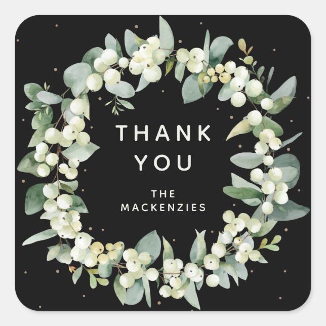 Snowberry+Eucalyptus Wreath Thank You Holiday Square Sticker (Front)