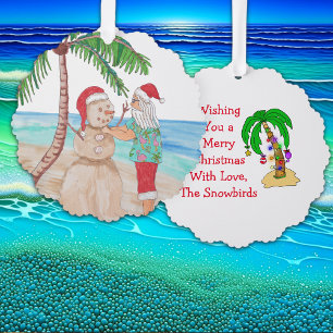 Snowbird Christmas Funny Santa decorating Palm Tree Decoration Card
