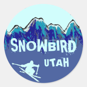 Snowbird Utah blue theme snowboarder stickers