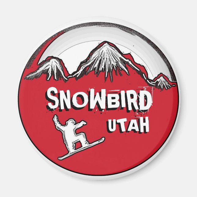 Snowbird Utah red black theme snowboard magnet (Front)