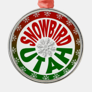 Snowbird Utah red green snowflake ornament