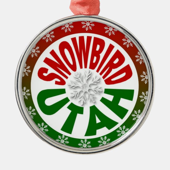 Snowbird Utah red green snowflake ornament (Front)