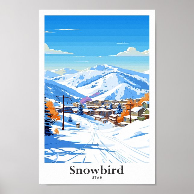Snowbird Utah USA Travel Vintage Illustration Poster (Front)
