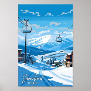 Snowbird Utah USA vintage travel illustration Poster