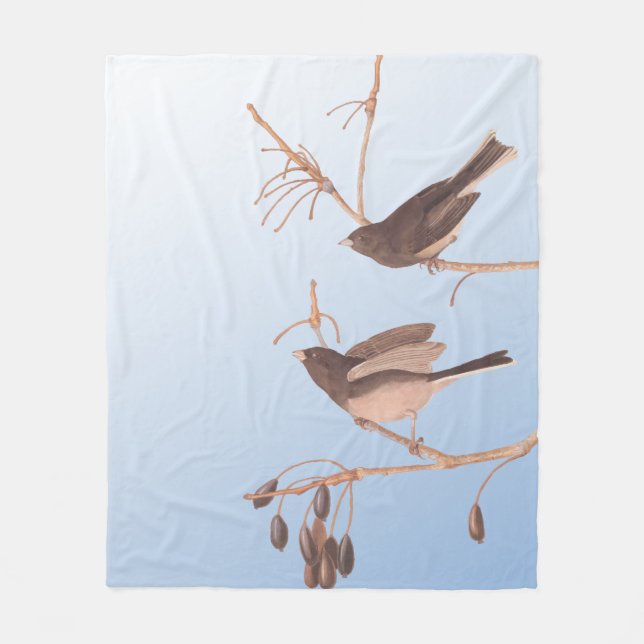 Snowbirds on a Bare Winter Branch Fleece Blanket (Front)