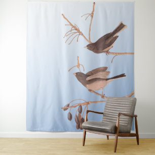 Snowbirds on a Bare Winter Branch Tapestry