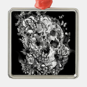 Snowbirds, skull made of birds and flowers metal tree decoration